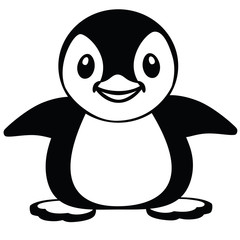 cartoon penguin icon isolated on white. Black and white vector illustration for baby and little kid 