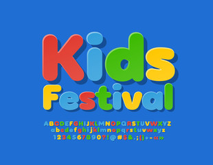 Vector bright poster Kids Festival. Colorful trendy Font. Alphabet Letters and Symbols for Marketing