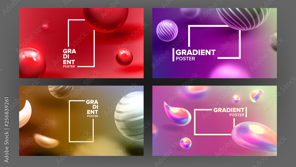 Poster abstract background liquid fluid set vector. curve minimalism. decoration smooth. blurred print. ele
