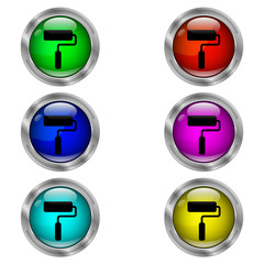 Paint roller. Set of round color icons.