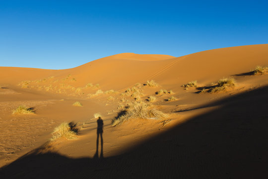 Amazing view of the great sand dunes in the Sahara Desert, Erg Chebbi, Merzouga, Morocco.