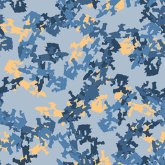 Urban UFO camouflage of various shades of blue and orange colors