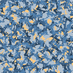 Urban UFO camouflage of various shades of blue and orange colors