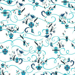 Seamless pattern with floral elements. Traditional Arabic ornament. Design template for greeting card, banner, poster, print, wallpaper, fabric. Vector illustration