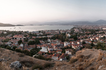 Fototapeta na wymiar View of a Dalaman city with mountains in the foreground