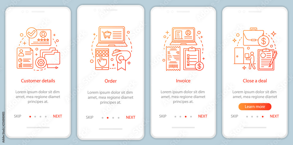 Poster making sales onboarding mobile app page screen vector template