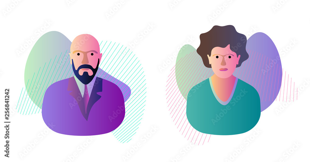 Aufkleber man woman on dynamic modern liquid element graphic gradient flat style design fluid vector colorful 