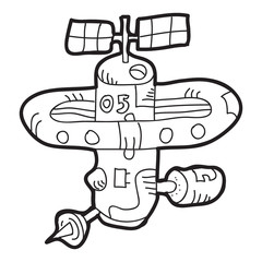 Cartoon doodle illustration of space satellite or spaceship for coloring book, t-shirt print design, greeting card