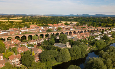 Fototapeta premium The historic market town of Yarm in North Yorkshire with its red brick railway viaduct