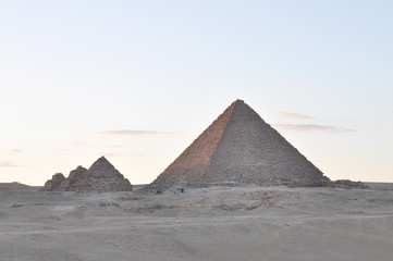 Fototapeta na wymiar Cairo, Egypt - Great pyramids of Giza, pyramid of Menkaure and Queens pyramids