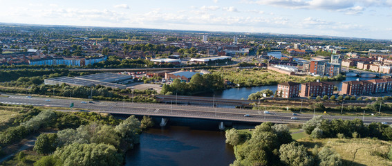 View of the main road bridge over the River Tees in Stockton