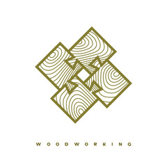 illustration consisting of a picture of a piece of wood and the inscription "woodworking" in the form of a symbol or logo