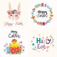 Easter greeting cards collection with eggs and bunny