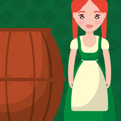beer wooden barrel with ireland woman