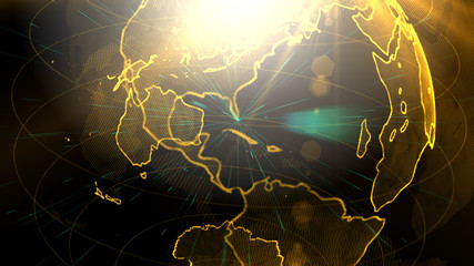 Digital golden planet of Earth. 3D animation with digital Earth and particles. 3D illustration
