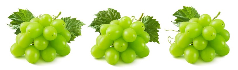 3 bunches of green grapes isolated on white background