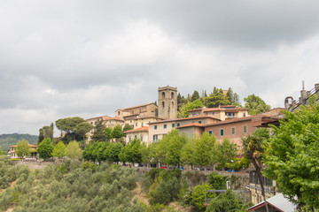 Fototapeta na wymiar Montecatini Alto with clouds on background, Tuscany, Italy.