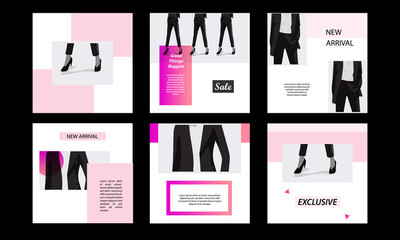 Six Square modern futuristic banner template pack. Minimal pink vibrant duotone in white background. For social media post, internet web banner, flyer, poster and catalog in cosmetic, beauty, fashion