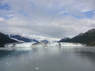 Harvard Glacier College Fjord Alaska Harvard Arm with Snow Covered Mountain Peaks and calm Pacific...