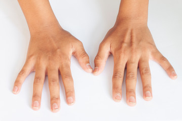 Dirty long nails have germs make sick on the white paper.