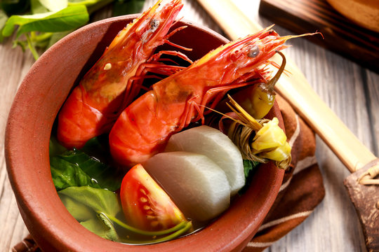 Prawns in sour broth. Very delicious dish from Philippines. Sinigang na Hipon