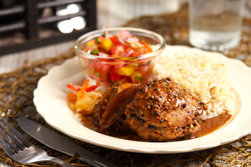 Delicious Chicken Adobo on the table. Filipino cuisine.