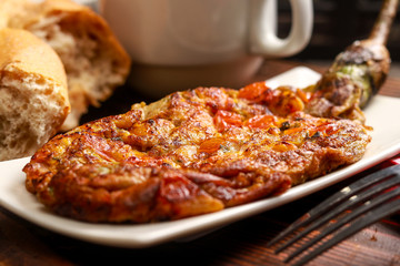Delicious Eggplant Omelette on the table. Filipino cuisine.