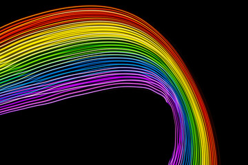 Rainbow of vibrant colors on black curves. Space to write.