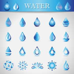 Water Drop Icons - Isolated On Gray Background. Vector Illustration Of Water Drop Icons. Set For Websites, Logo Template, Design Elements And Splash Effect