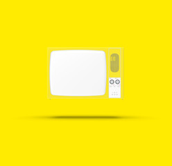 Old television isolated on Yellow background, 3D Rendering