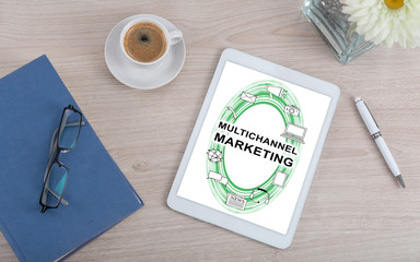Multichannel marketing concept on a digital tablet