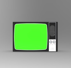 Old television isolated on White background With Green screen, 3D Rendering