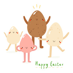 Happy Easter - cute vector illustration with Eggs characters. Hand drawn Holiday background.