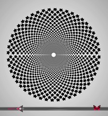 Vector Black and White Spiral stars Swirl Abstract Round Optical Illusion. Abstract Geometric Background Design