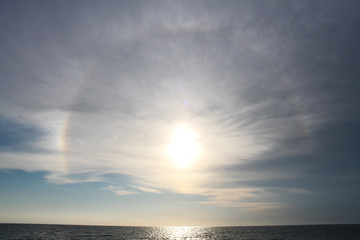 Sundog right before sunset on the Gulf of Mexico coast in Siesta Key, Florida.
