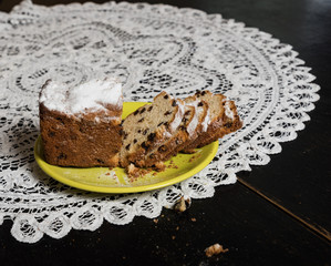 Slices of cake with raisins.
