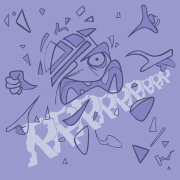 cartoon abstraction of a funny growling emotion on a lilac background