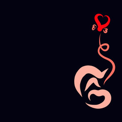 baby before birth, umbilical cord and mother's heart in the form of a balloon