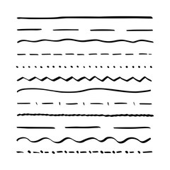 Set of hand drawn lines text labeling elements. Vintage underline elements border. Vector drawing stroke.