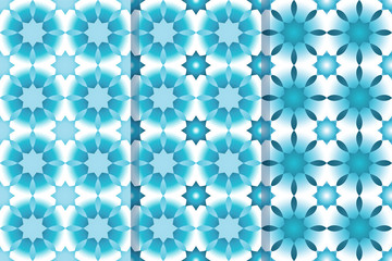 Set of three seamless patterns with stars in one style. Monochrome illustration, eps10. Clipping mask applied.