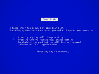 Fake funny Blue Screen of Death - BSOD. Error message during system failure.