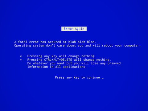 Fake Funny Blue Screen Of Death - BSOD. Error Message During System Failure.