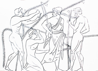 Antique men within Olimpic Games in a vintage book 