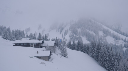 Cabin in the austrian alps at winter