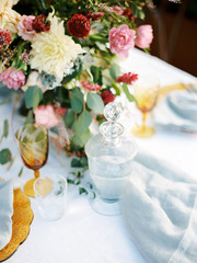 Close up Table setting at outdoor wedding reception