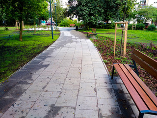 beautiful walkway of a public well-kept European park for walking in Budapest