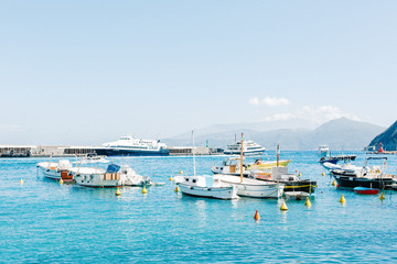Fototapeta na wymiar Capri panorama, Faraglioni, Tyrrhenian sea, Bay of Naples, Italy