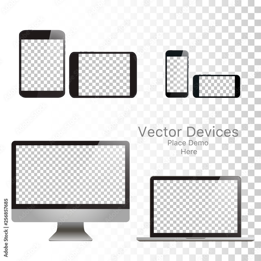 Poster set realistic vector devices on a isolated white background. vector mockup. blank device template. v
