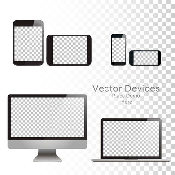 Set realistic vector devices on a isolated white background. Vector mockup. Blank Device template. Vector illustration