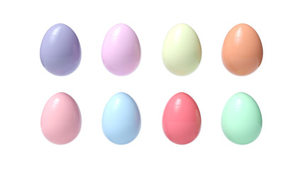 Colorful Pastel Easter Eggs Isolated On The White Background - 3D Illustration